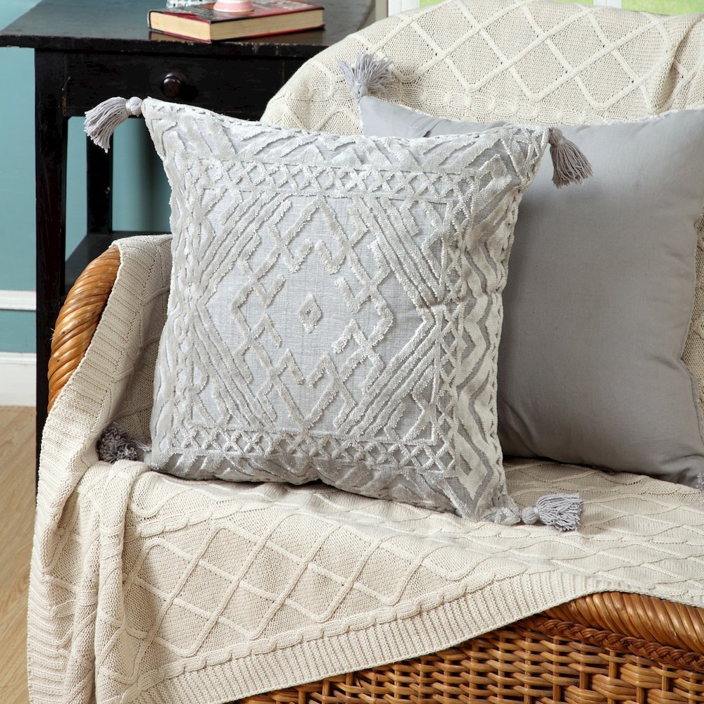 Silver Gray Traditional Textured Diamond Throw Pillow. Picture 9
