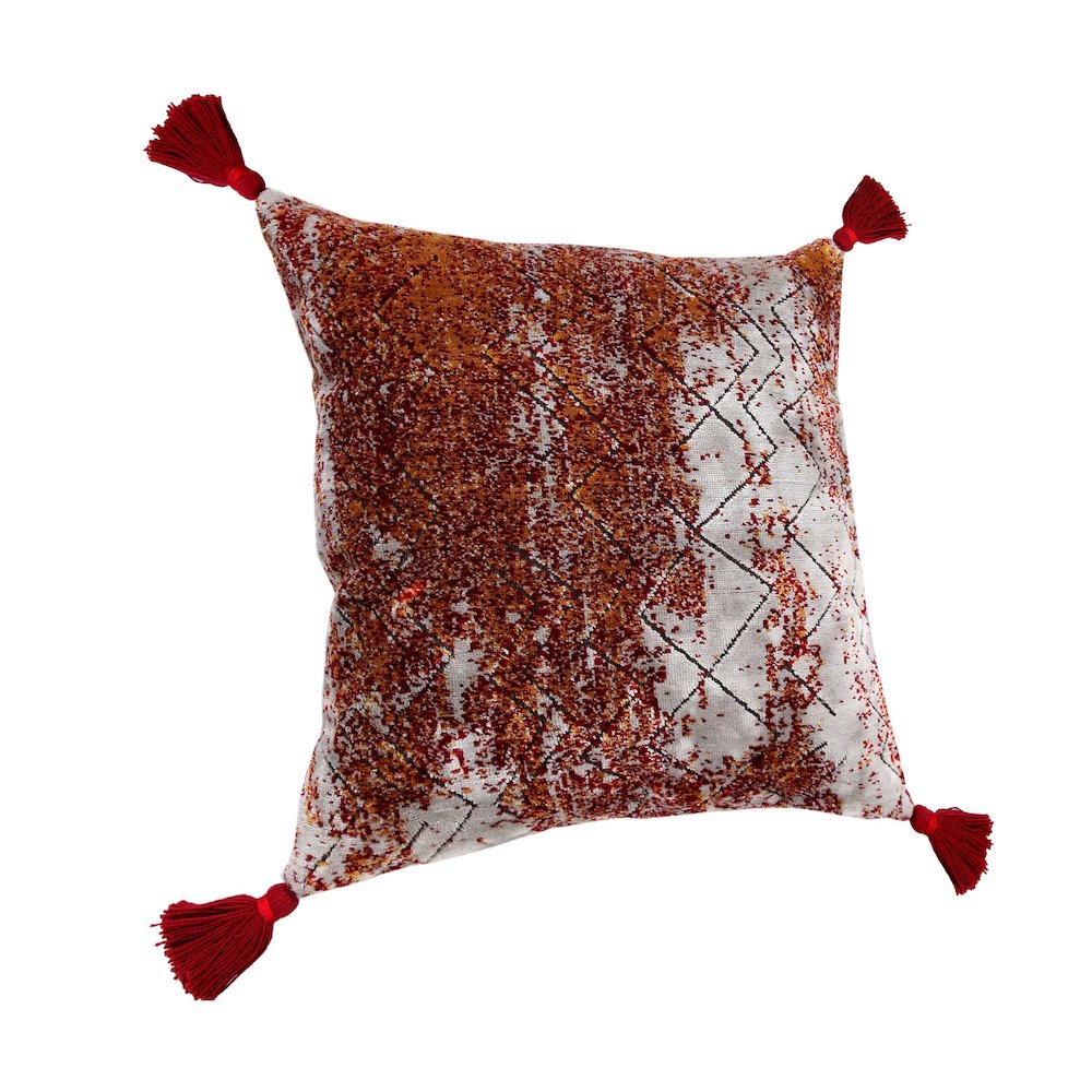 Red and Silver Traditional Textured Embers Throw Pillow. Picture 4
