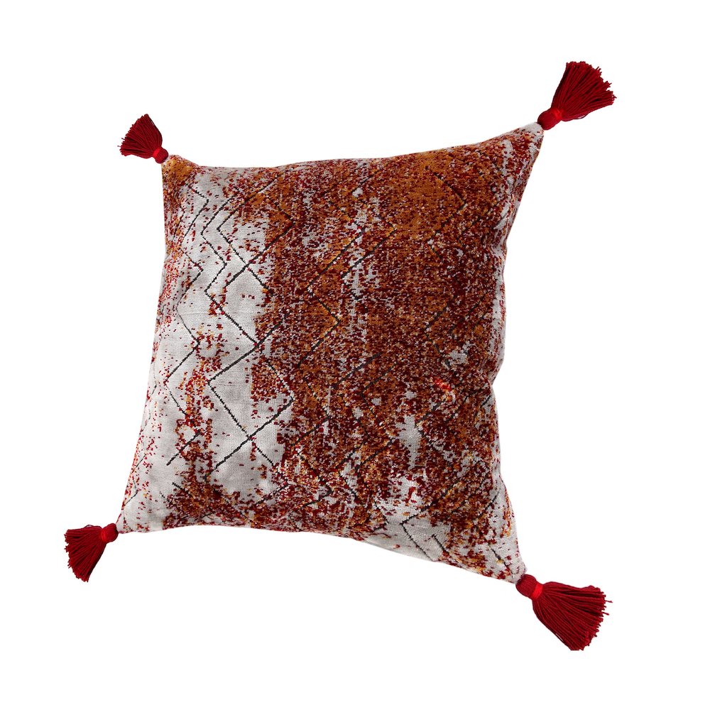 Red and Silver Traditional Textured Embers Throw Pillow. Picture 5