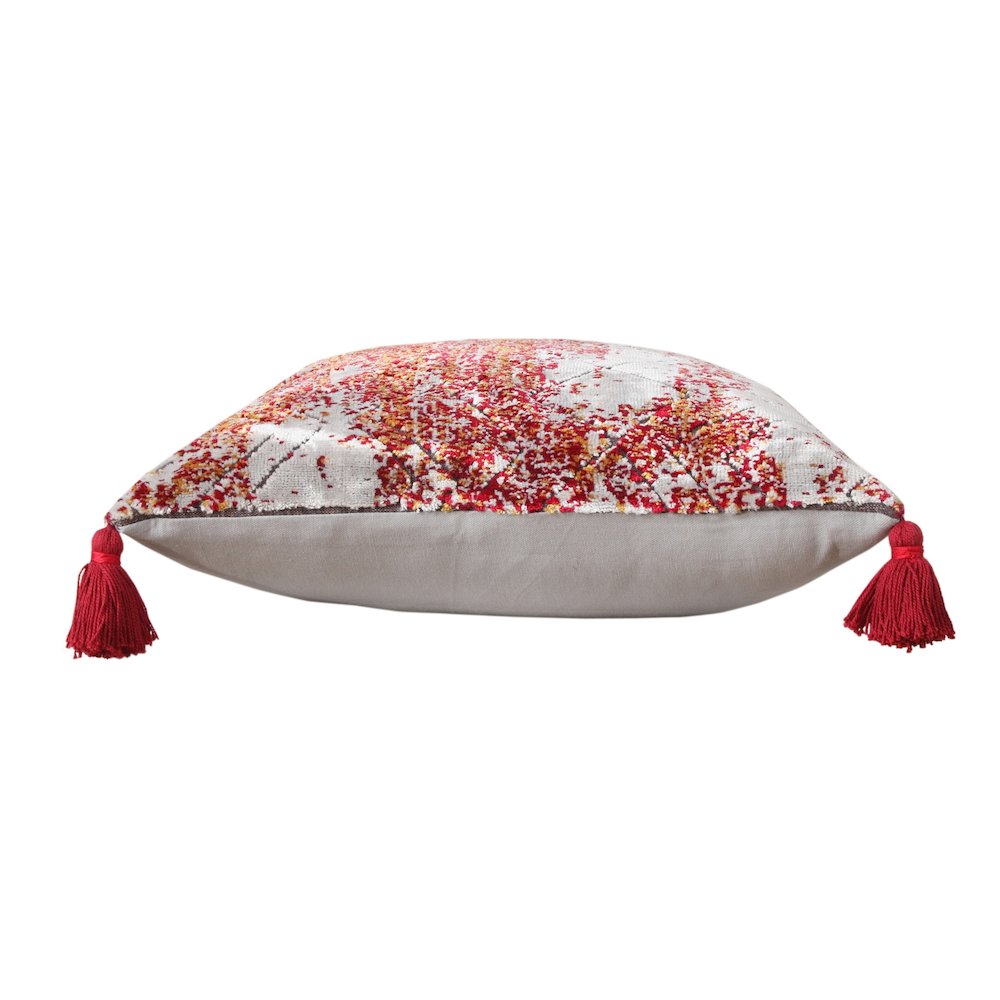 Red and Silver Traditional Textured Embers Throw Pillow. Picture 6