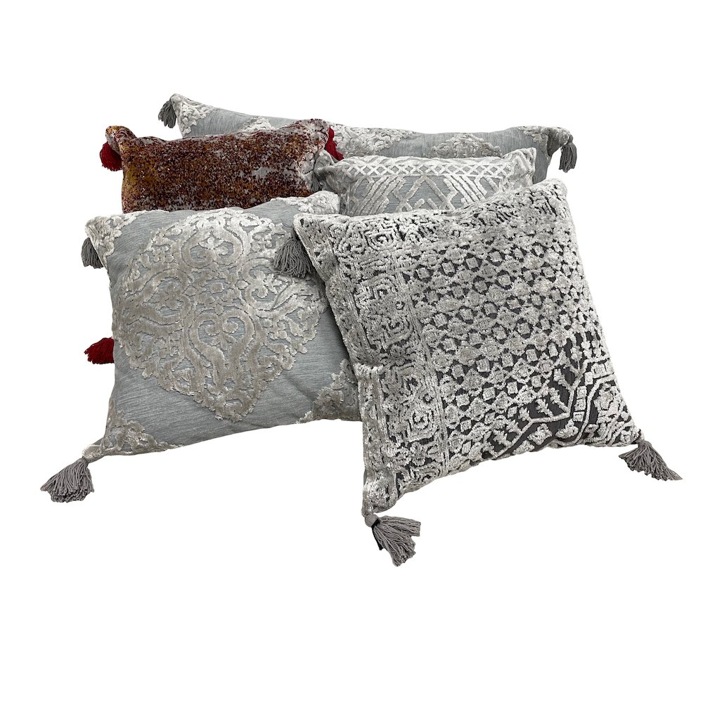 Red and Silver Traditional Textured Embers Throw Pillow. Picture 8