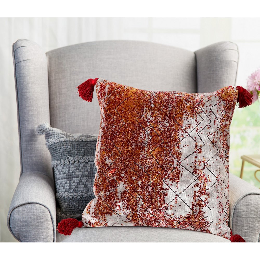 Red and Silver Traditional Textured Embers Throw Pillow. Picture 9