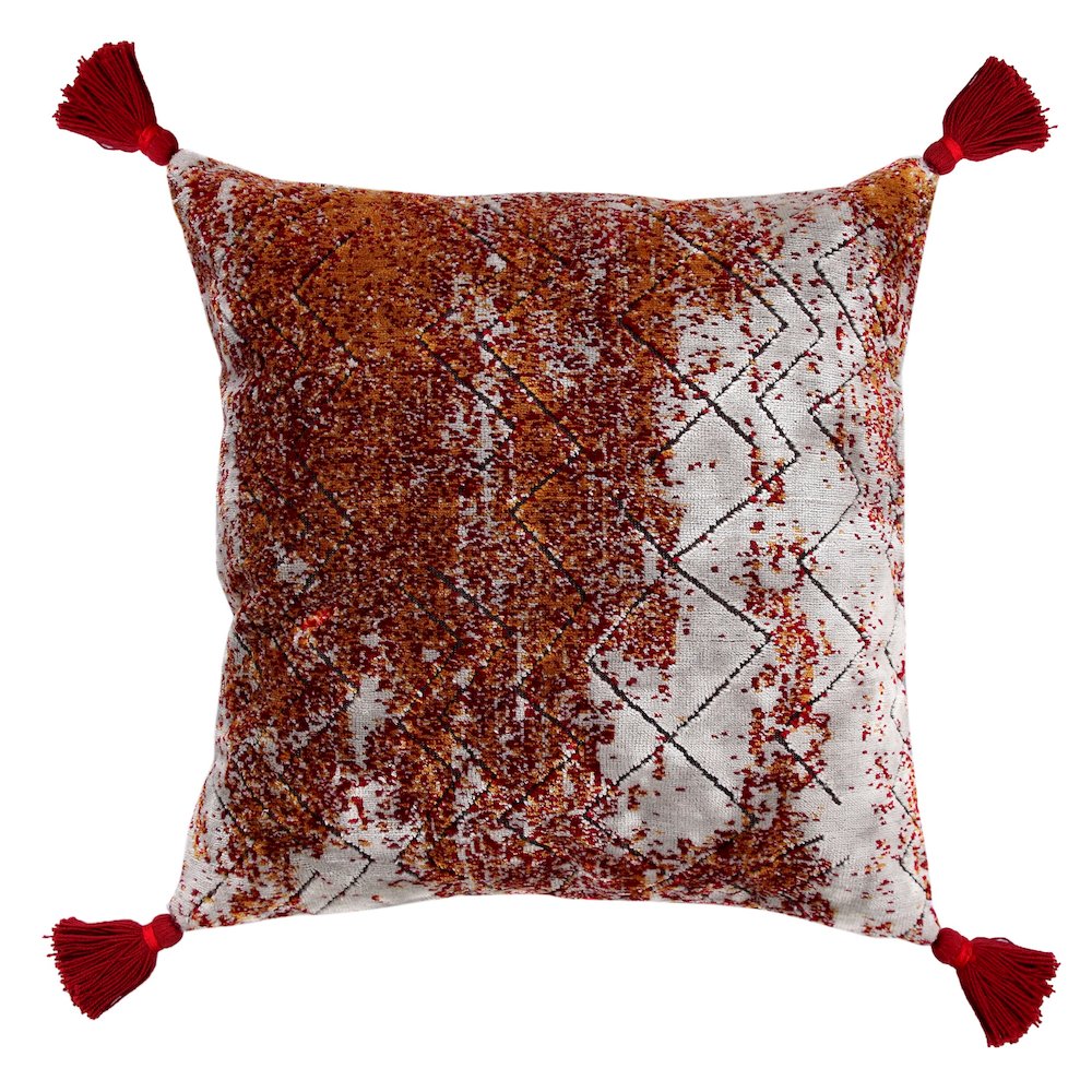 Red and Silver Traditional Textured Embers Throw Pillow. Picture 1