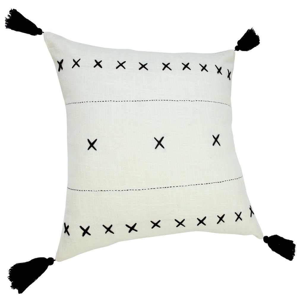Ox Bay Hand-Woven White/Black Geometric All-Natural Cotton  Pillow Cover. Picture 4