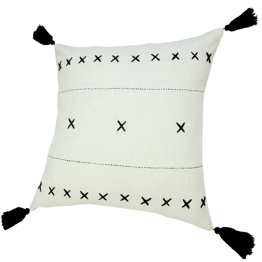 Ox Bay Hand-Woven White/Black Geometric All-Natural Cotton  Pillow Cover. Picture 5
