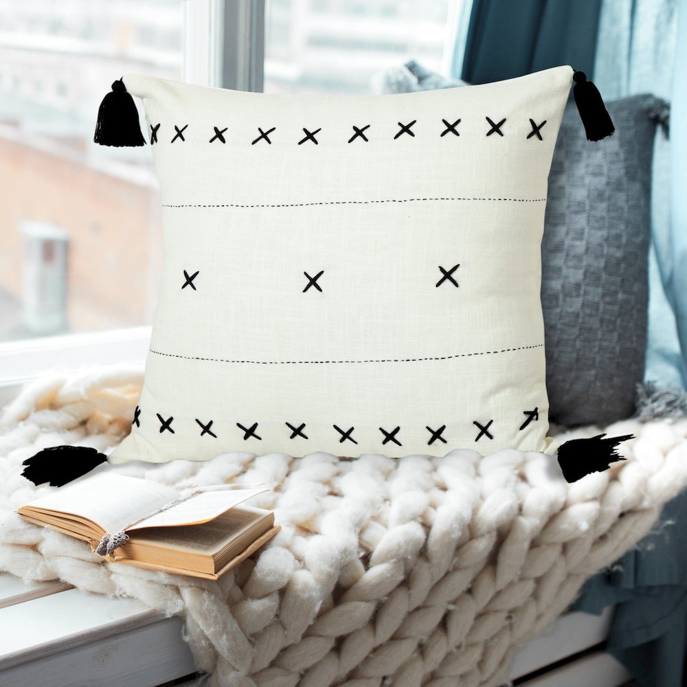 Bohemian Basics Textured Diamond Embroidered Throw Pillow. Picture 8