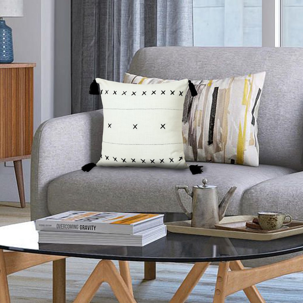 Ox Bay Hand-Woven White/Black Geometric All-Natural Cotton  Pillow Cover. Picture 9