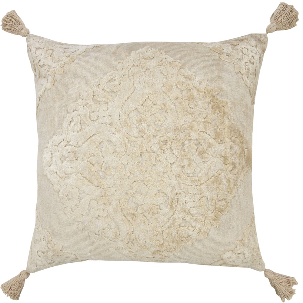 Beige Traditional Textured Medallion Throw Pillow. Picture 1