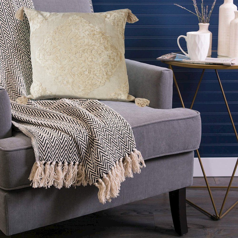 Beige Traditional Textured Medallion Throw Pillow. Picture 5