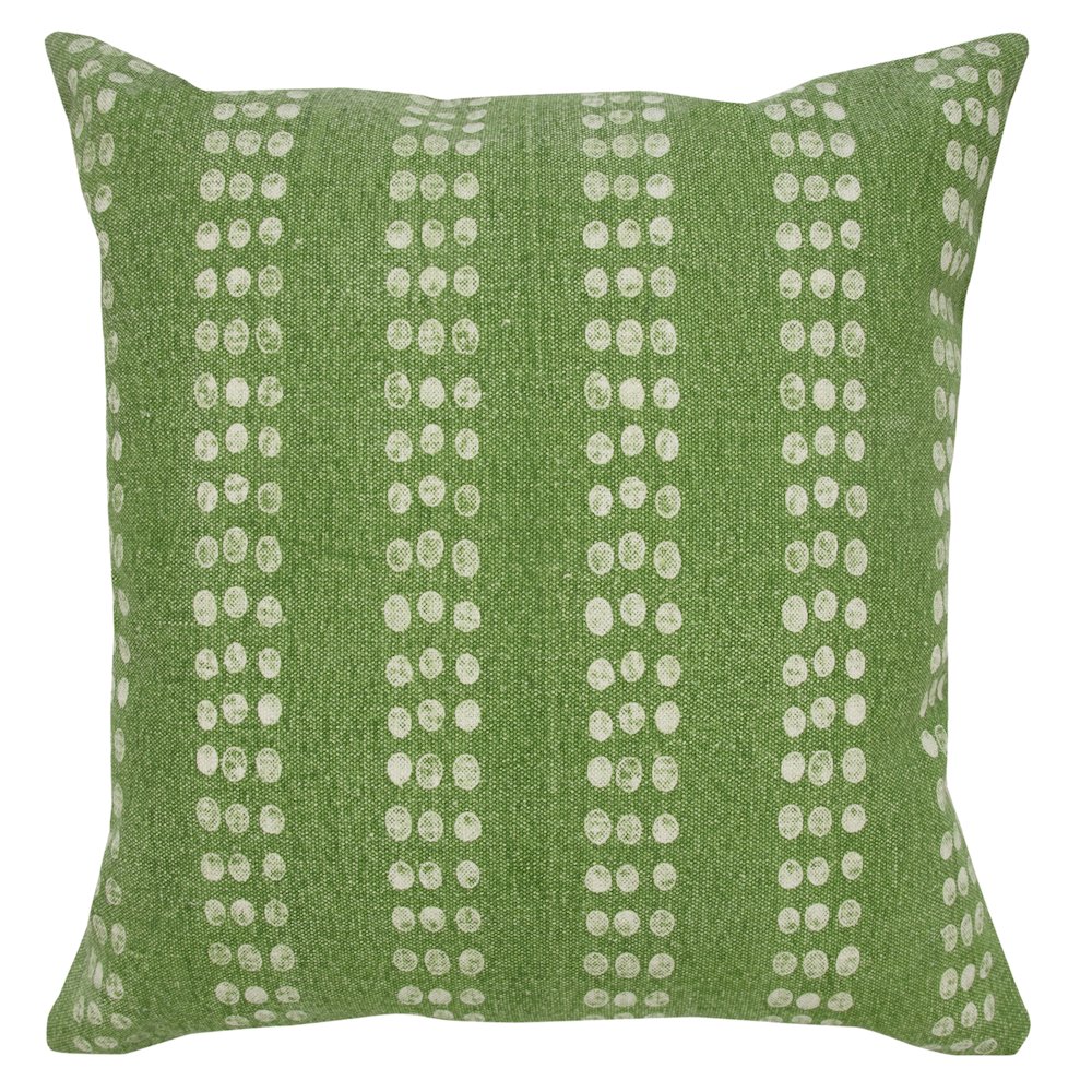 Evette Rios Jubilee Polka Dot Stripe Stonewashed Cotton Throw Pillow, Green. Picture 1