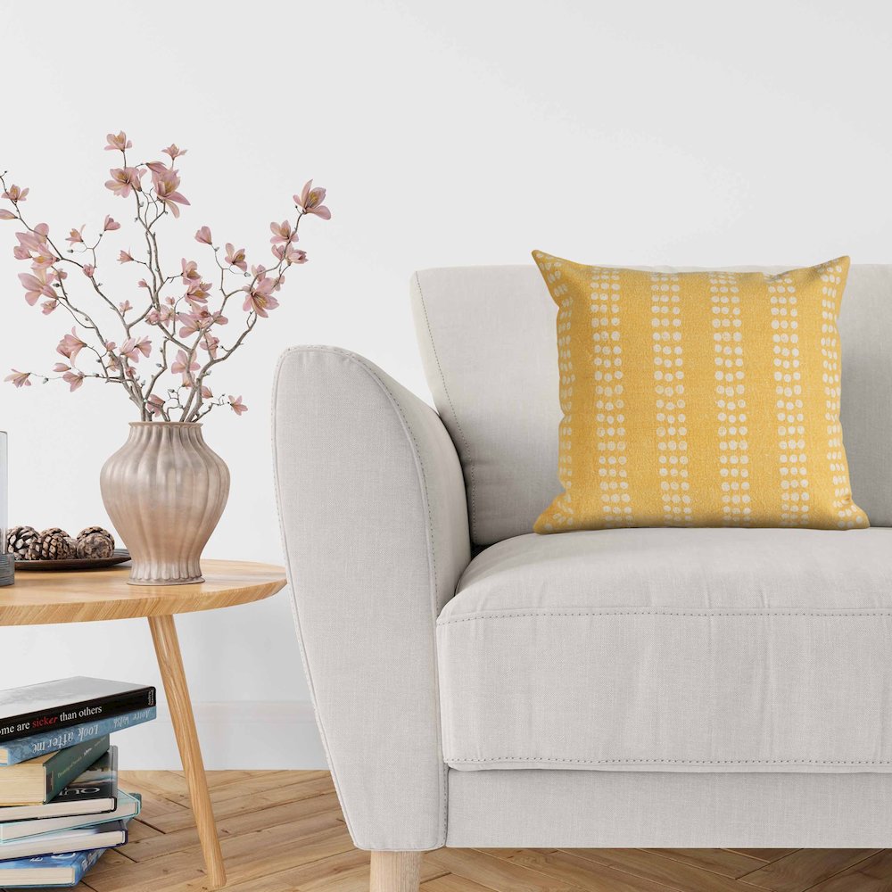 Evette Rios Jubilee Polka Dot Stripe Stonewashed Cotton Throw Pillow, Yellow. Picture 2