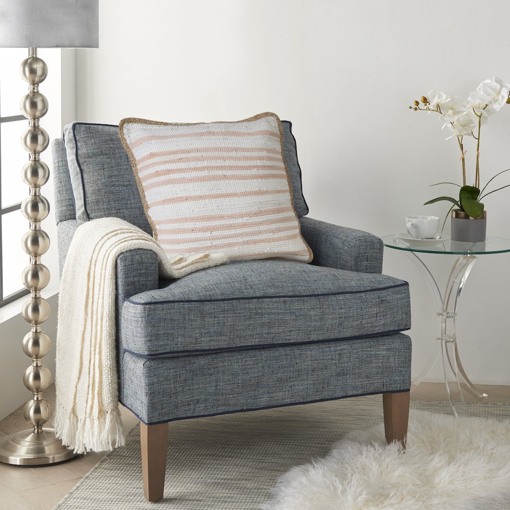 Coral Pink and White Striped Jute Bordered Throw Pillow. Picture 5