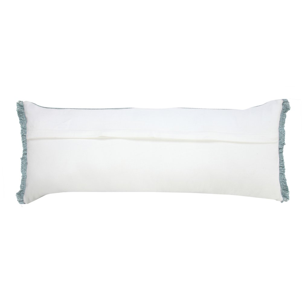 Light Blue Solid Stonewash Lumbar Throw Pillow with Fringe. Picture 4