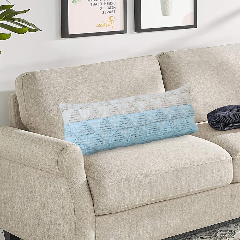 Ox Bay Hand-Woven Blue/White Geometric All-Natural Cotton Pillow Cover. Picture 8