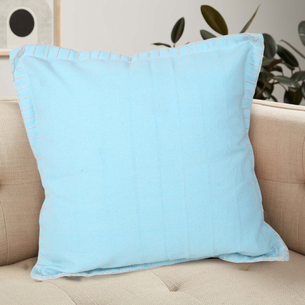 Embroidered Edge Bordered Solid Throw Pillow. Picture 8