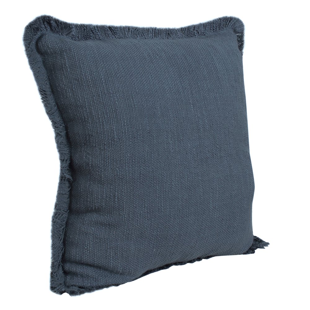 Unique Neutral Solid Cotton Throw Pillow with Fringe. Picture 4