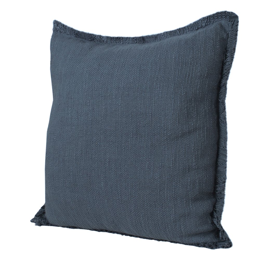 Unique Neutral Solid Cotton Throw Pillow with Fringe. Picture 5