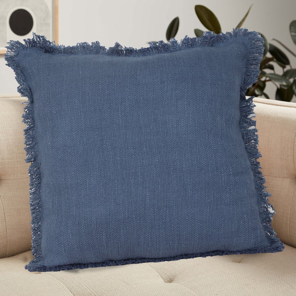 Unique Neutral Solid Cotton Throw Pillow with Fringe. Picture 8
