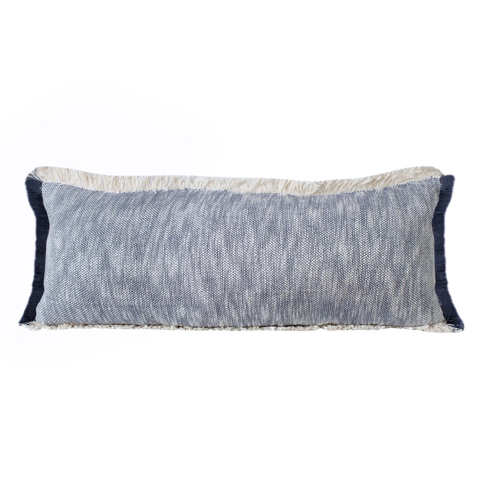 Ox Bay Hand-Woven Blue/White Distressed All-Natural Cotton Pillow Cover. Picture 1