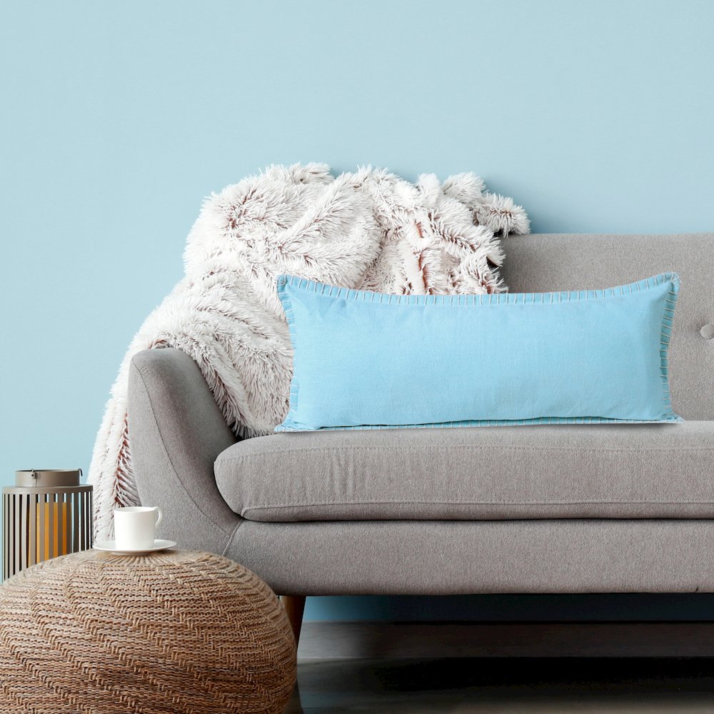 Ox Bay Hand-Woven Light Blue Solid All-Natural Cotton Pillow Cover. Picture 8