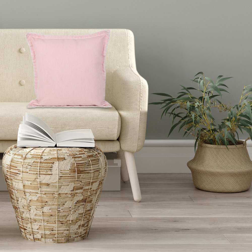 Ox Bay Hand-Woven Pink Solid All-Natural Cotton Pillow Cover. Picture 8