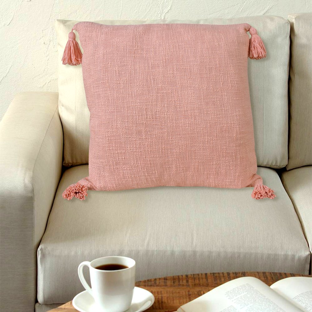 Ox Bay Hand-Woven Pink Solid All-Natural Cotton  Pillow Cover. Picture 8