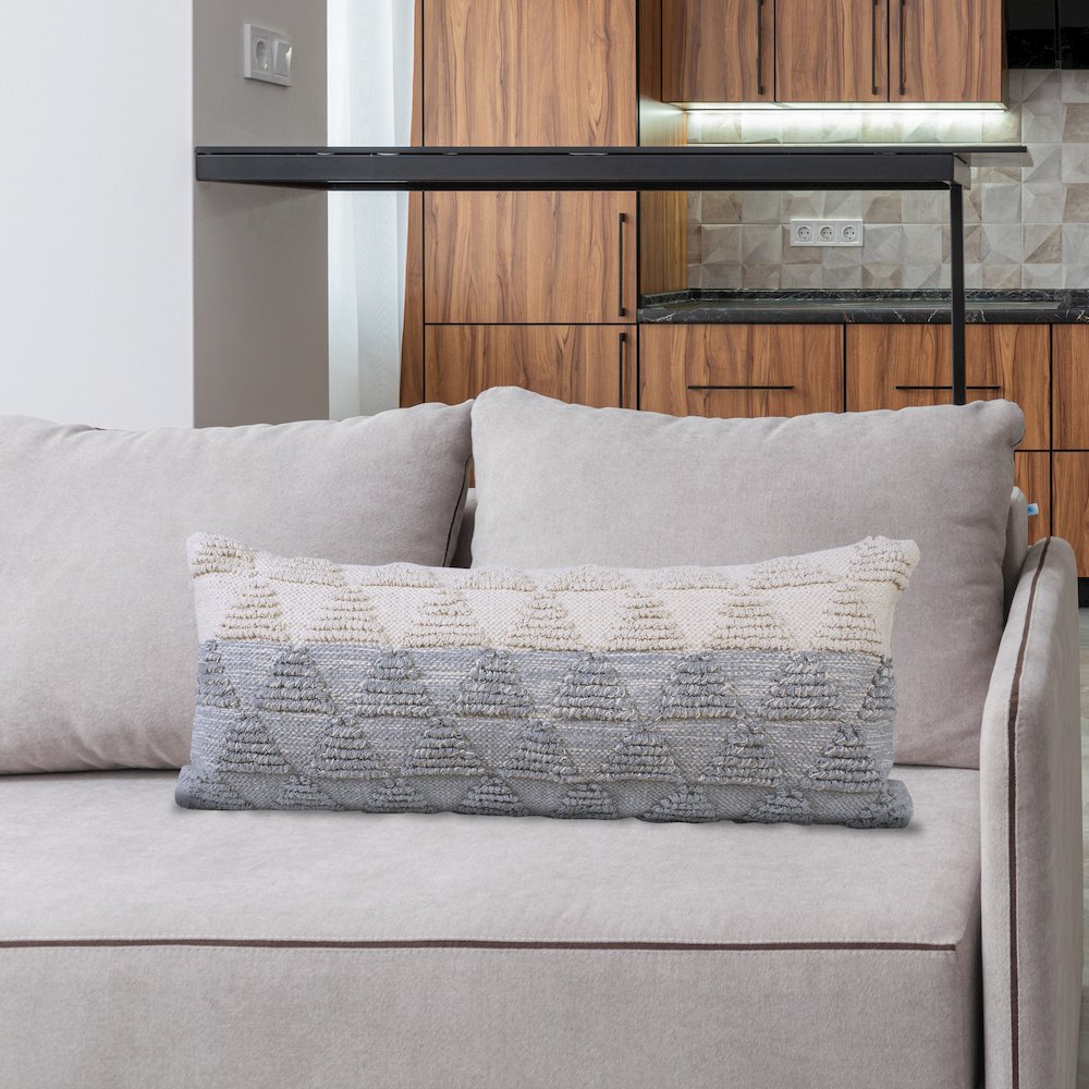 Contemporary Geometric Textured Triangle Lumbar Throw Pillow. Picture 8