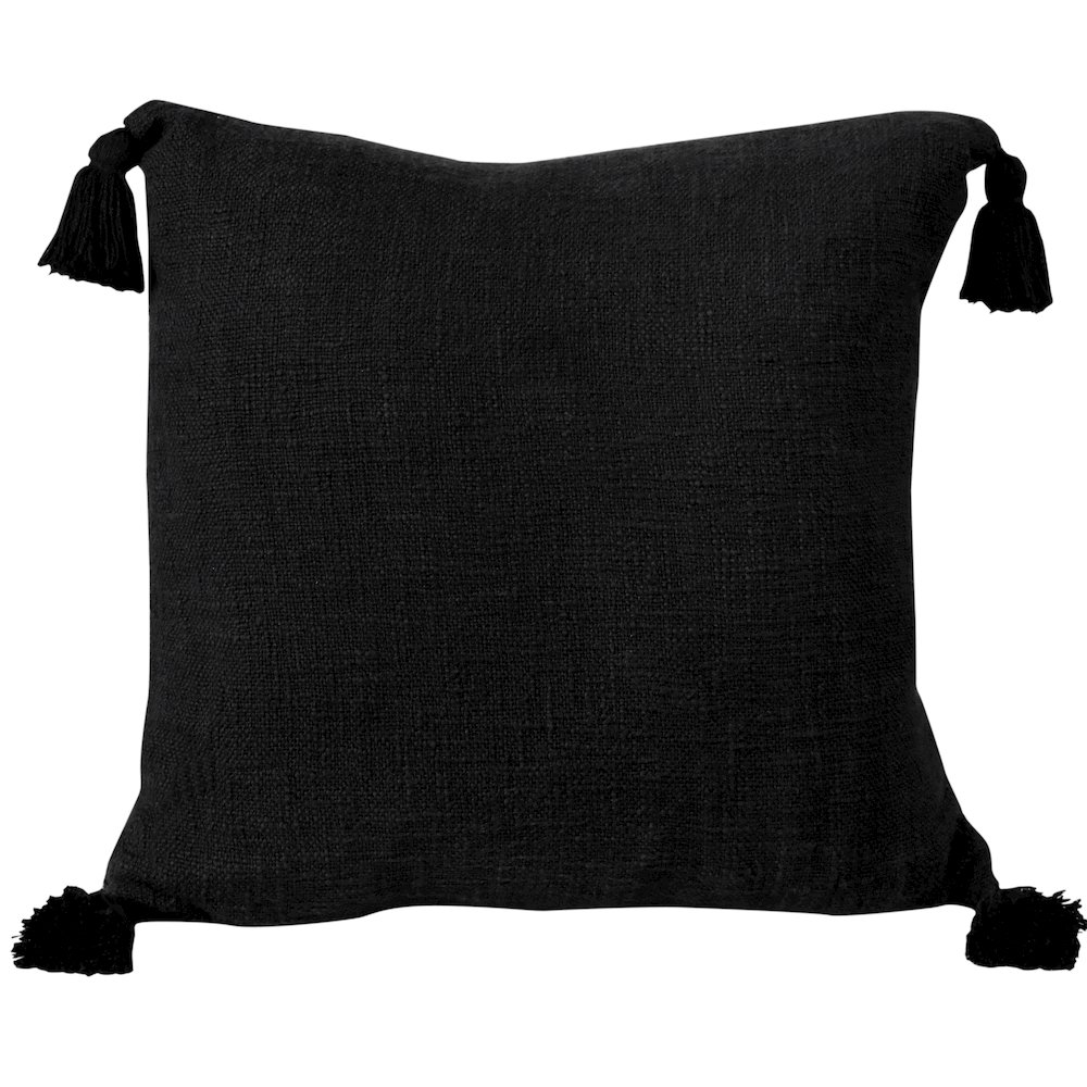 Ox Bay Hand-Woven Black Solid All-Natural Cotton  Pillow Cover. Picture 1