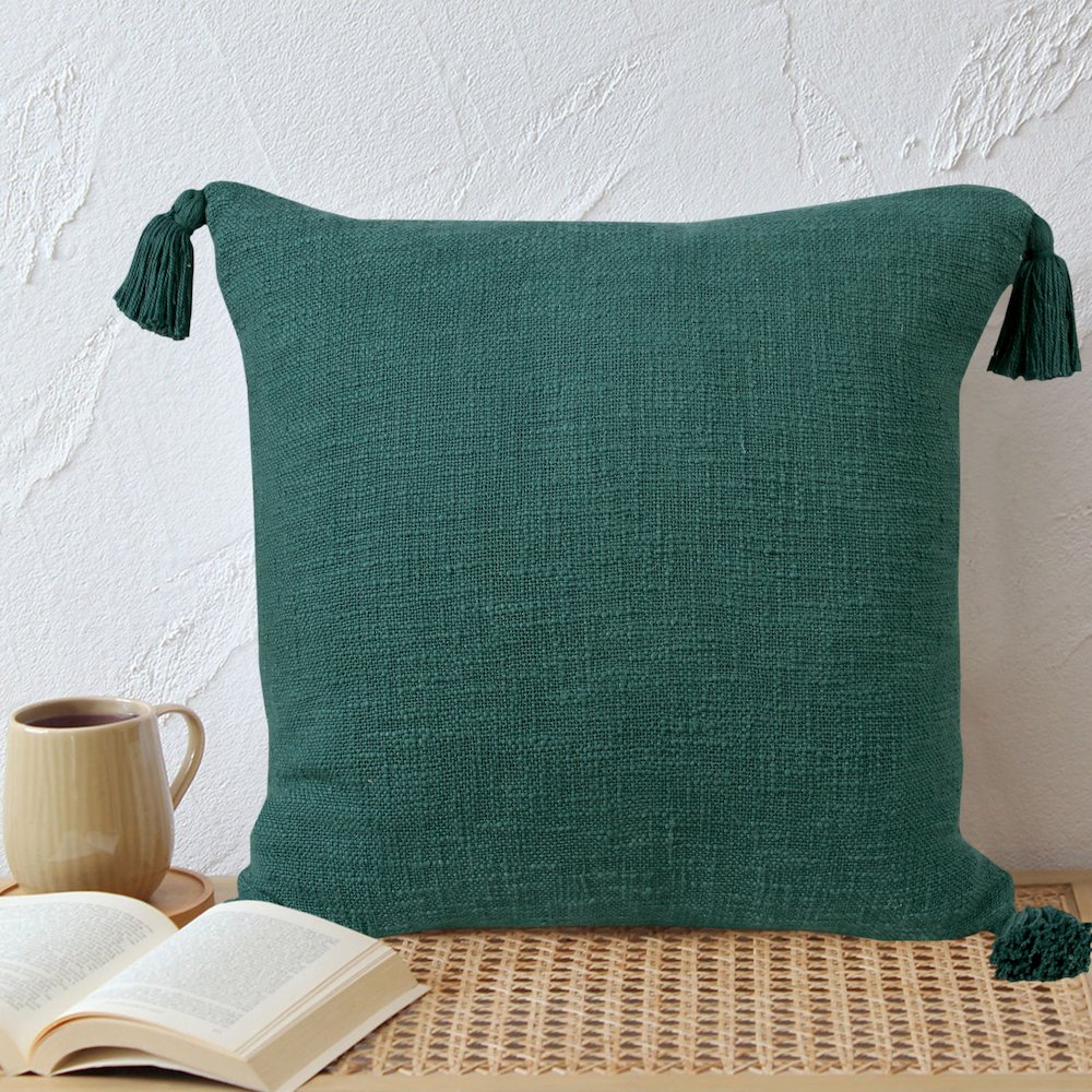 Ox Bay Hand-Woven Green Solid All-Natural Cotton  Pillow Cover. Picture 8