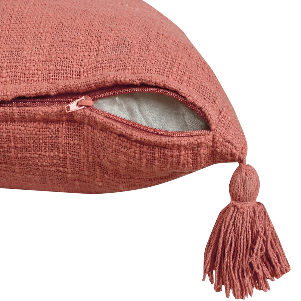 Ox Bay Hand-Woven Red/Orange Solid All-Natural Cotton  Pillow Cover. Picture 3