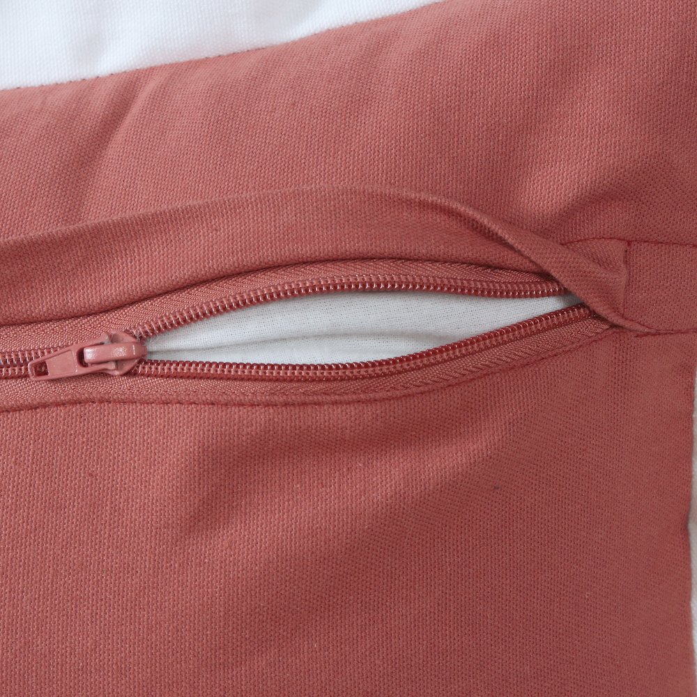 Ox Bay Hand-Woven Pink/White Bordered All-Natural Cotton Pillow Cover. Picture 3