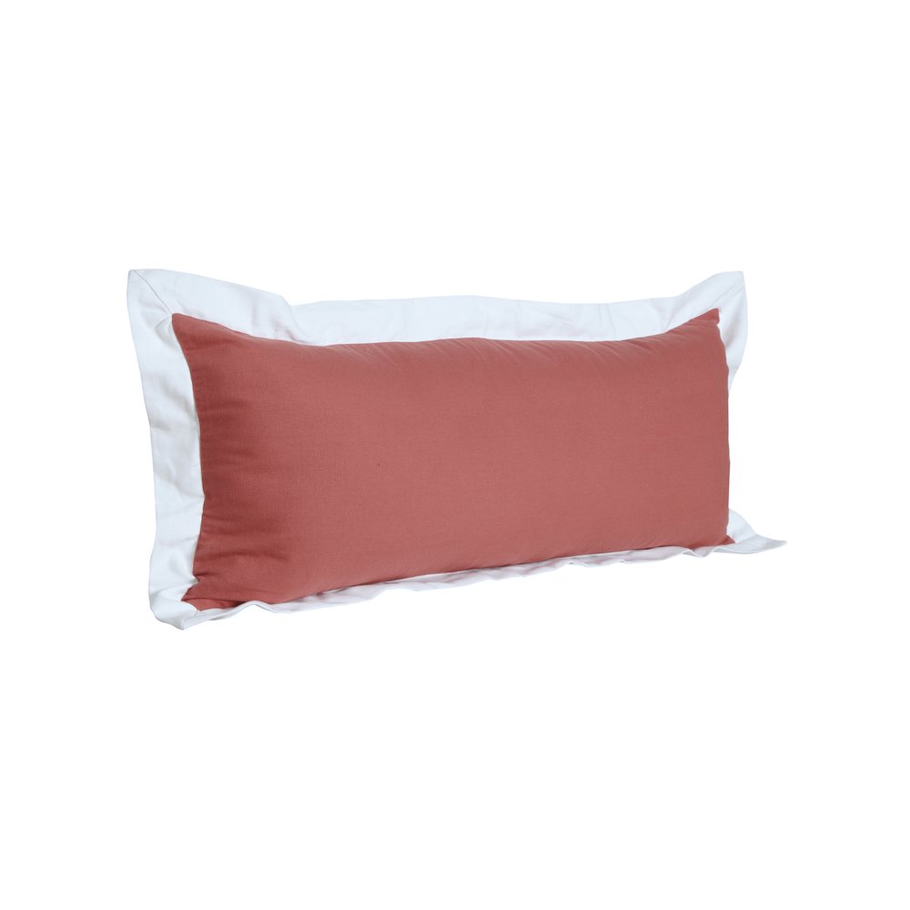 Ox Bay Hand-Woven Pink/White Bordered All-Natural Cotton Pillow Cover. Picture 4