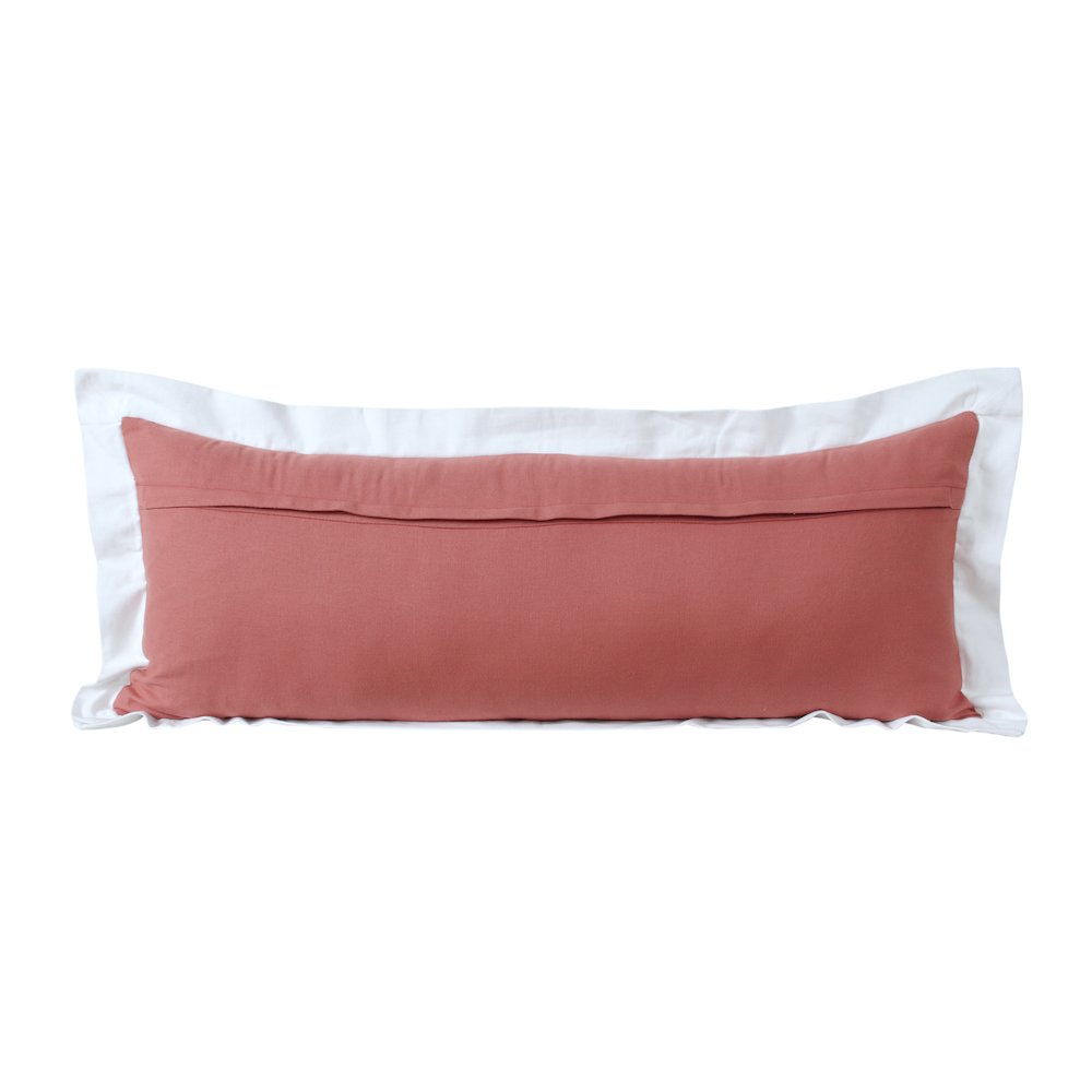Ox Bay Hand-Woven Pink/White Bordered All-Natural Cotton Pillow Cover. Picture 7