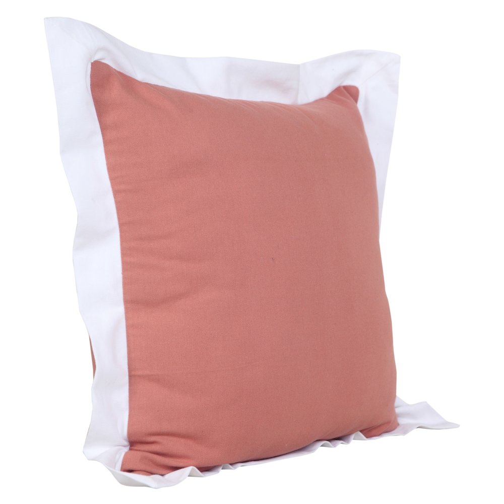 Ox Bay Hand-Woven Pink/White Bordered All-Natural Cotton Pillow Cover. Picture 4