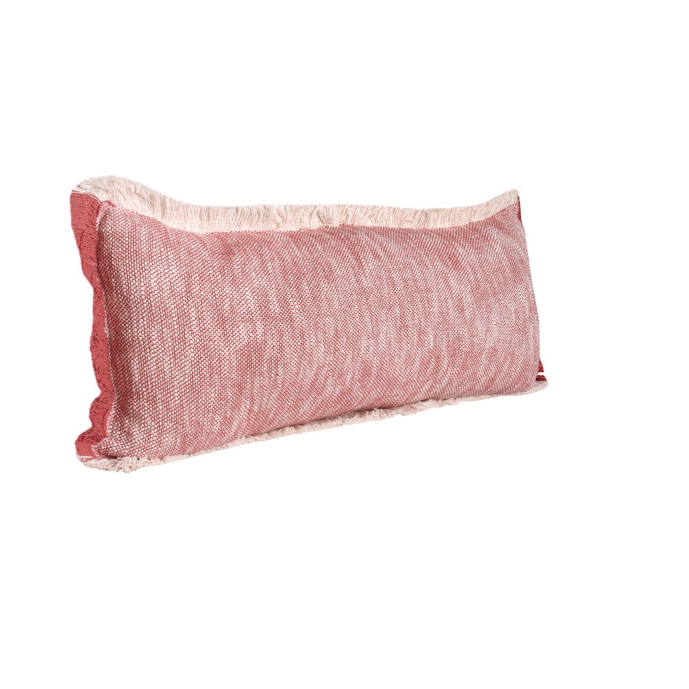 Ox Bay Hand-Woven Red/White Distressed All-Natural Cotton Pillow Cover. Picture 4