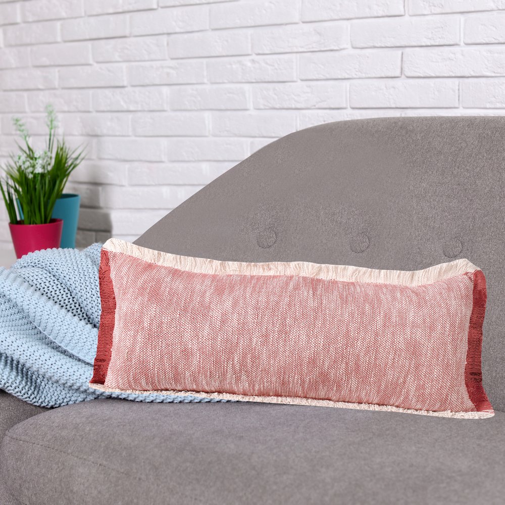 Aspen Cotton Poly Filled Pillow in Red/White, 14" x 36". Picture 8
