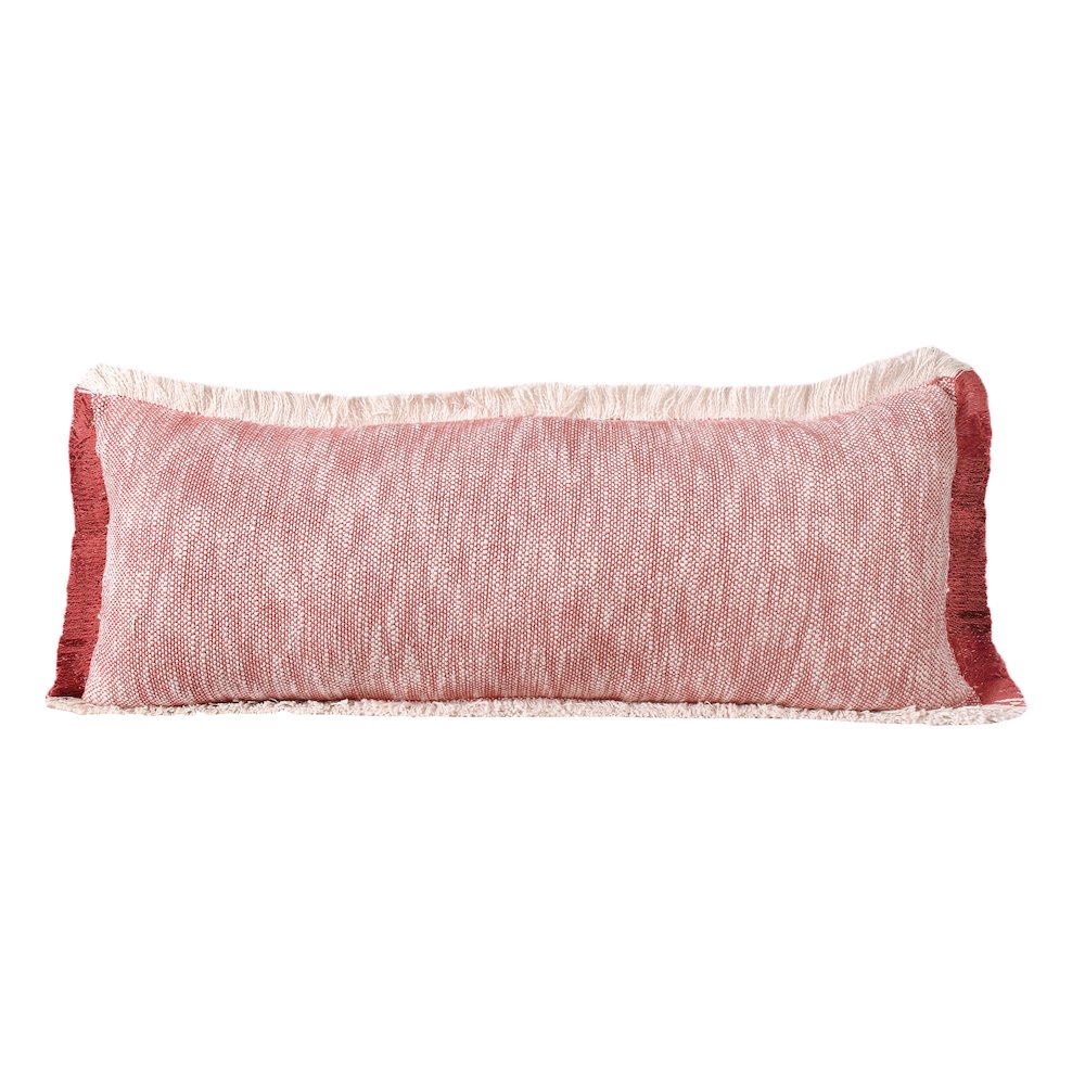 Ox Bay Hand-Woven Red/White Distressed All-Natural Cotton Pillow Cover. Picture 1