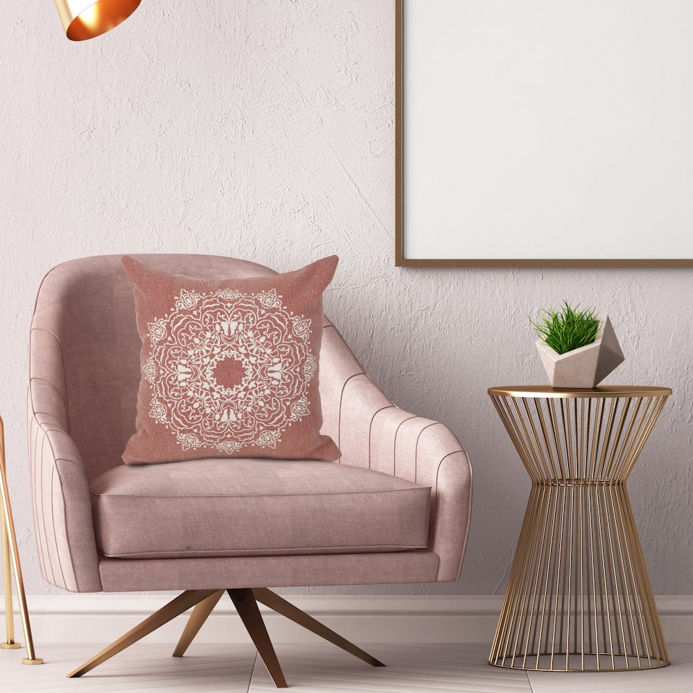 Mandala Cotton Poly Filled Pillow in Red/White, 20" x 20". Picture 8