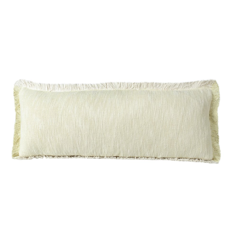 Ox Bay Hand-Woven Yellow/White Distressed All-Natural Cotton Pillow Cover. Picture 1