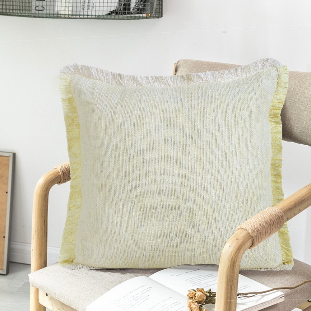 Aspen Cotton Poly Filled Pillow in Yellow/White, 20" x 20". Picture 9