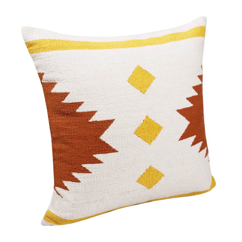 Ox Bay Hand-Woven White/Yellow Geometric All-Natural Cotton Pillow Cover. Picture 4