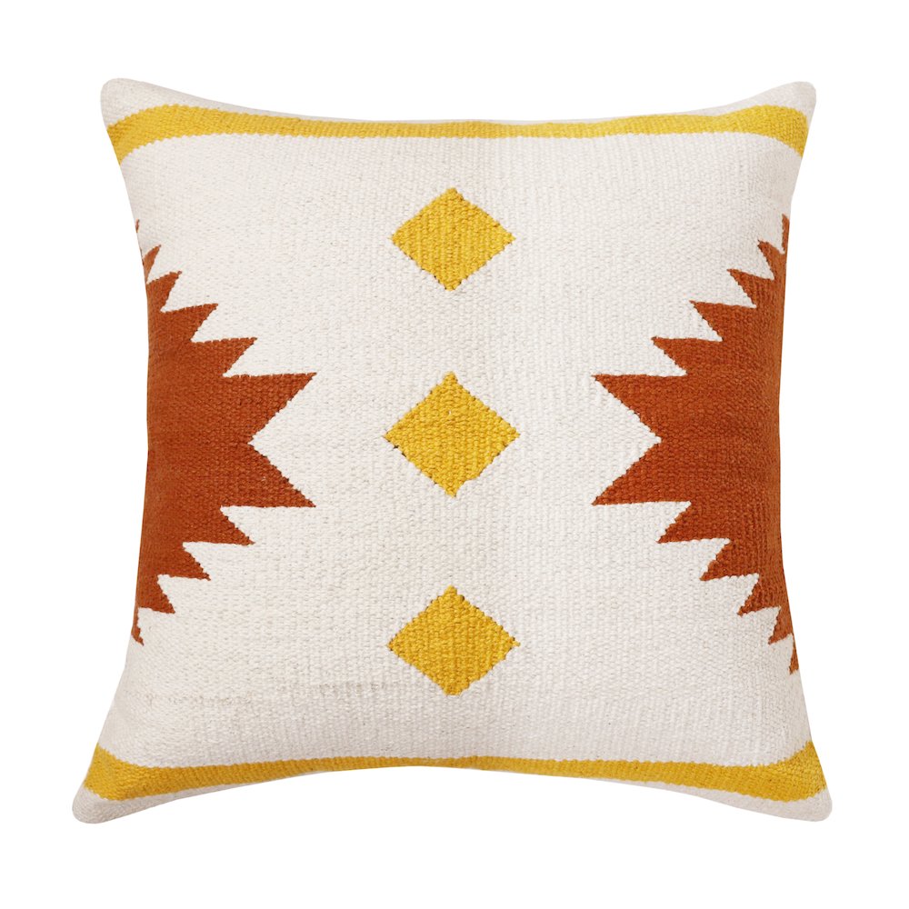 Ox Bay Hand-Woven White/Yellow Geometric All-Natural Cotton Pillow Cover. Picture 1