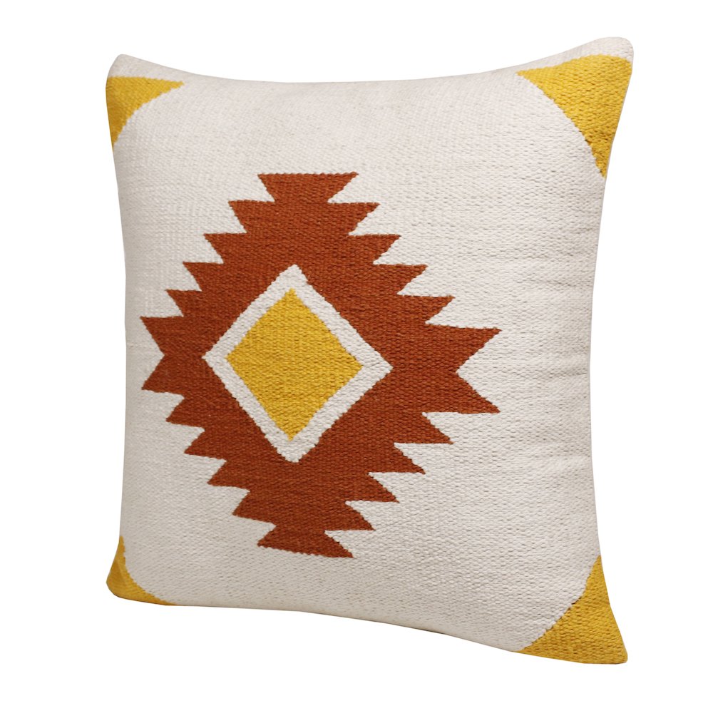 Ox Bay Hand-Woven White/Yellow Geometric All-Natural Cotton Pillow Cover. Picture 5