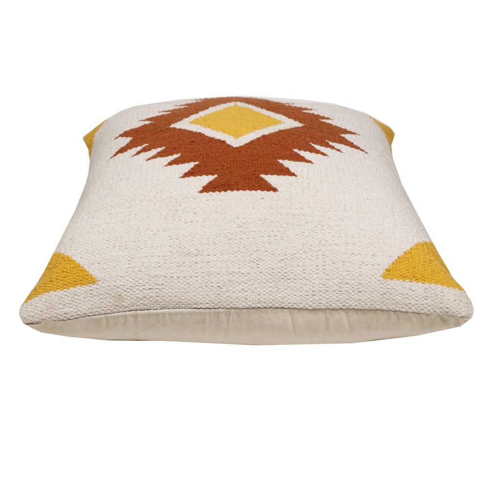 Ox Bay Hand-Woven White/Yellow Geometric All-Natural Cotton Pillow Cover. Picture 6