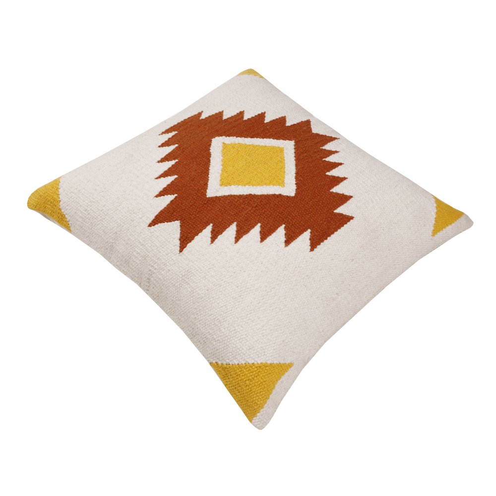 Ox Bay Hand-Woven White/Yellow Geometric All-Natural Cotton Pillow Cover. Picture 7
