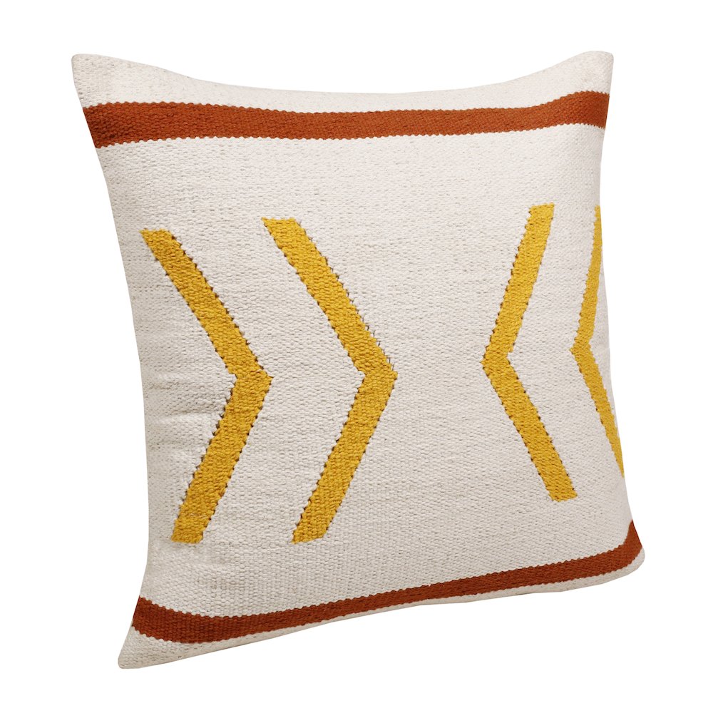 Ox Bay Hand-Woven White/Yellow Geometric All-Natural Cotton Pillow Cover. Picture 4