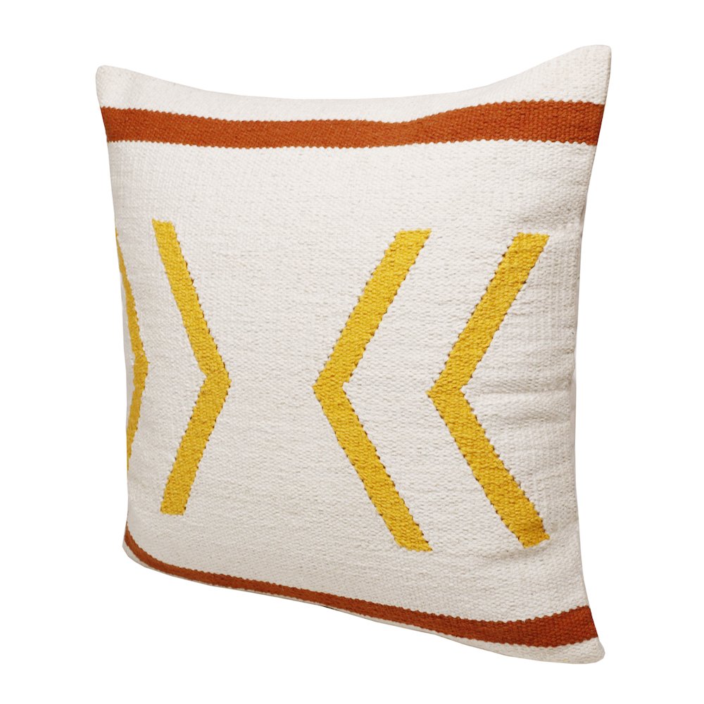 Ox Bay Hand-Woven White/Yellow Geometric All-Natural Cotton Pillow Cover. Picture 5
