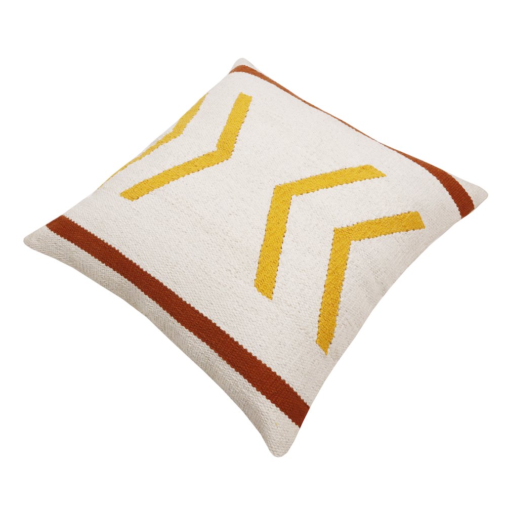 Ox Bay Hand-Woven White/Yellow Geometric All-Natural Cotton Pillow Cover. Picture 7