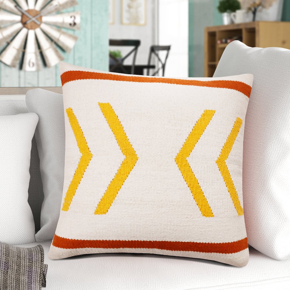 Ox Bay Hand-Woven White/Yellow Geometric All-Natural Cotton Pillow Cover. Picture 8