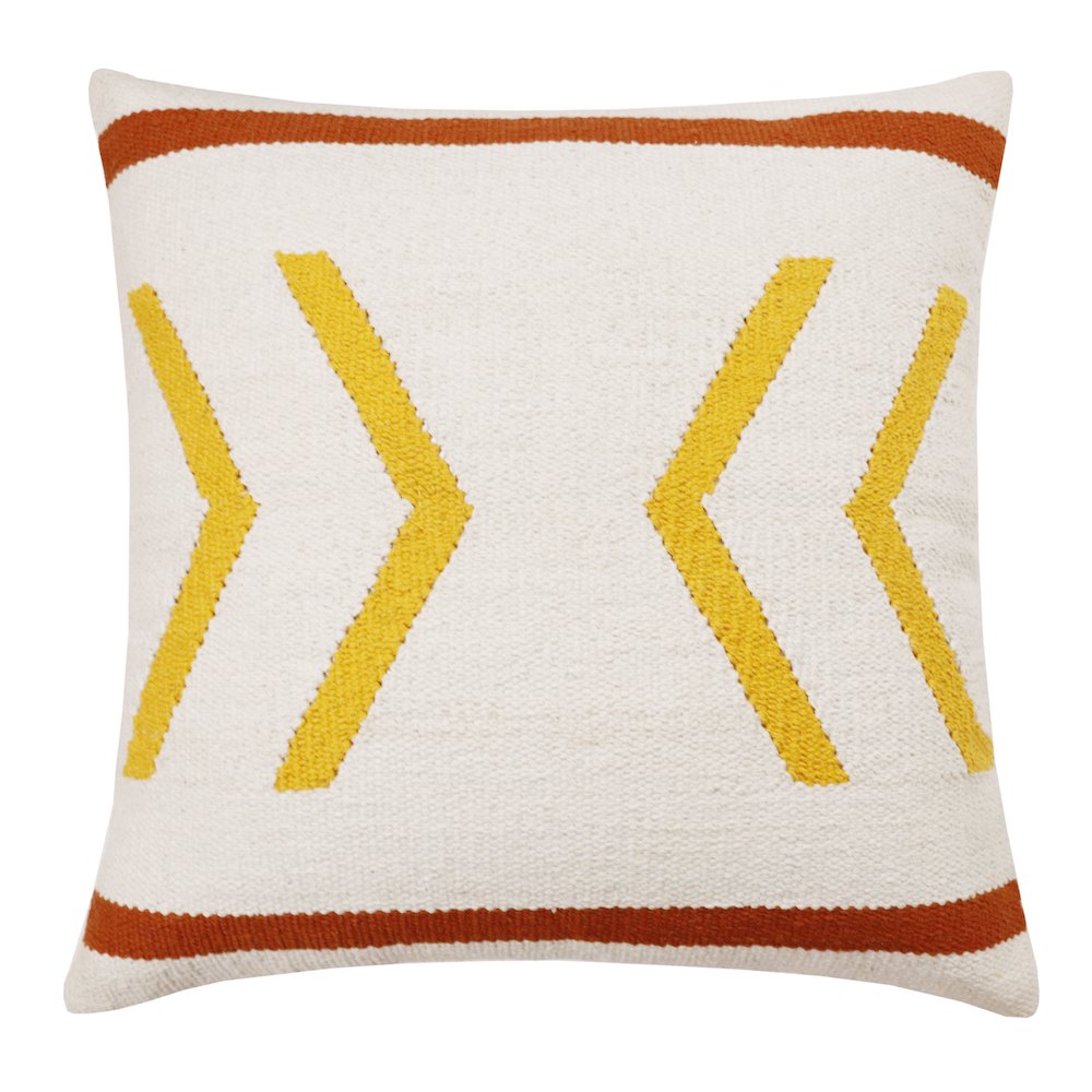 Ox Bay Hand-Woven White/Yellow Geometric All-Natural Cotton Pillow Cover. Picture 1
